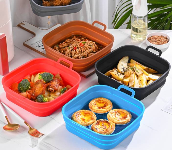 Zusammenklappbare quadratische Silikonform für Fritteuse 17,5 cm Black