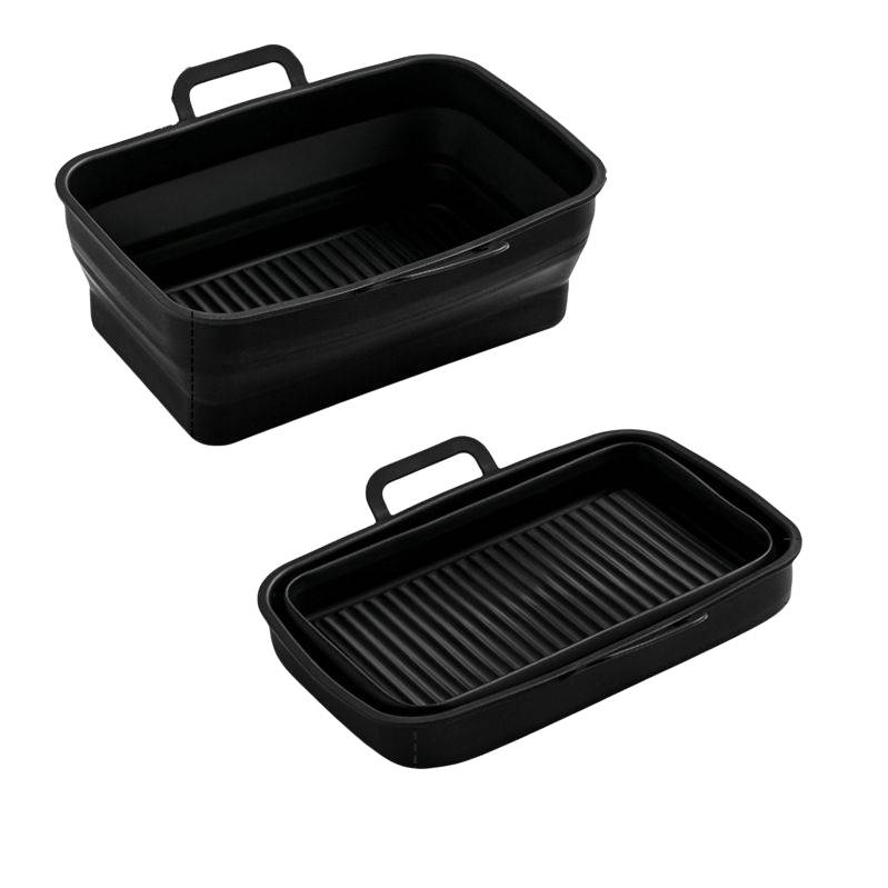 Zusammenklappbare quadratische Silikonform für Airfryer 19,5 x 12,7 x 7 cm Black