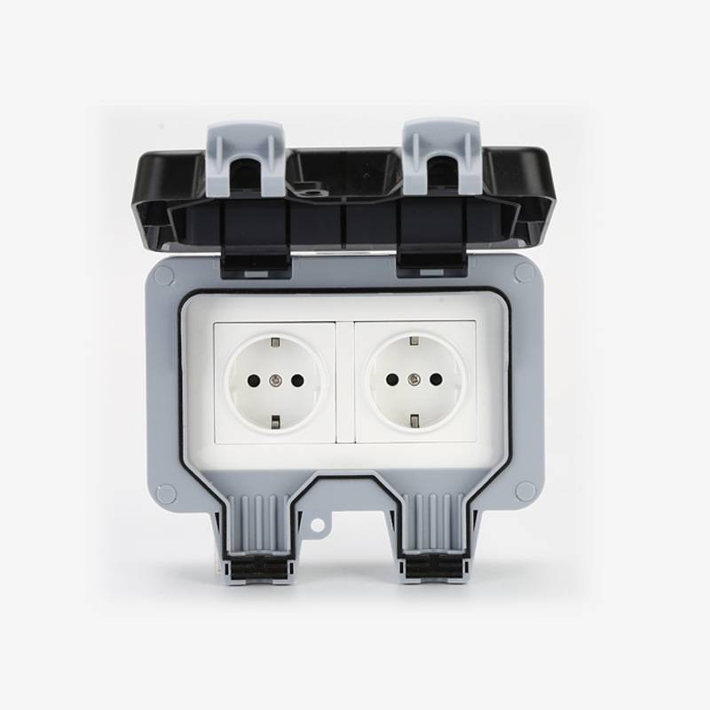 Außensteckdose mit Abdeckung IP66 – mit Doppelsteckdosen Grey
