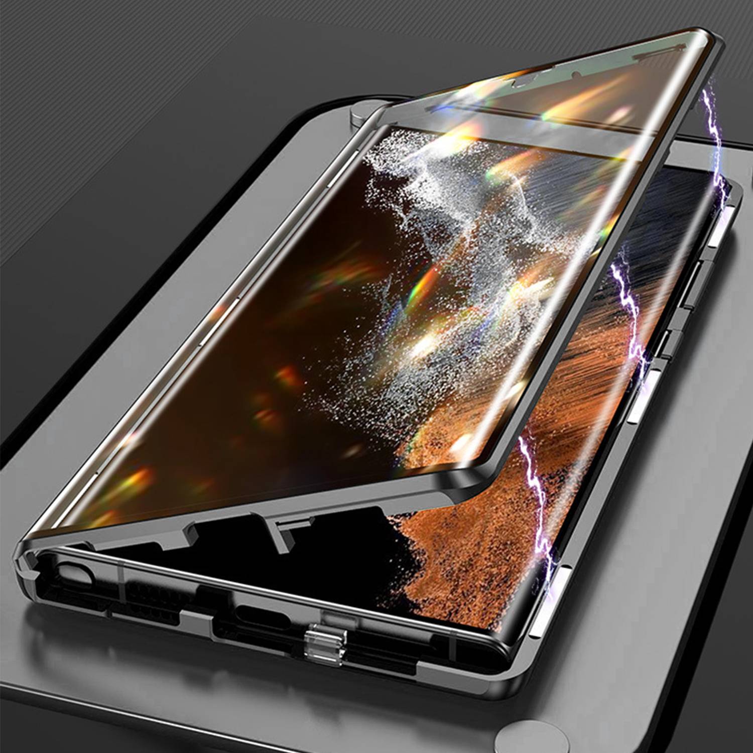 Samsung Anti-Peeping-Handyhülle mit Schloss/magnetischer Absorption/Objektivschutz Black Samsung S22 Ultra