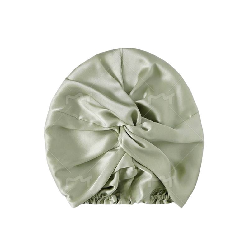 Schlafhaube aus 100 % Seide für Damen, doppellagige Seidenschlafhaube LightGreen