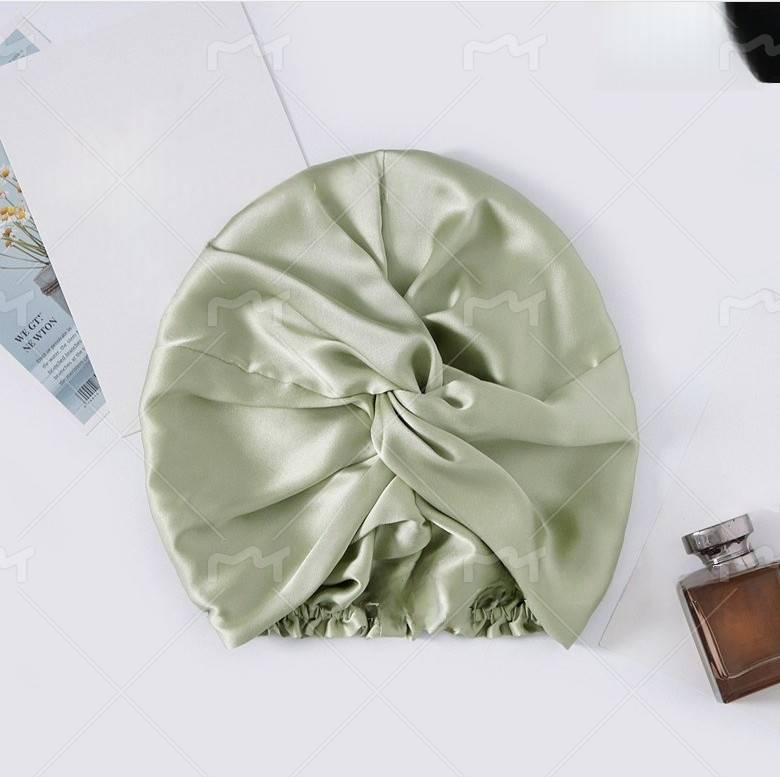 Schlafhaube aus 100 % Seide für Damen, doppellagige Seidenschlafhaube LightGreen
