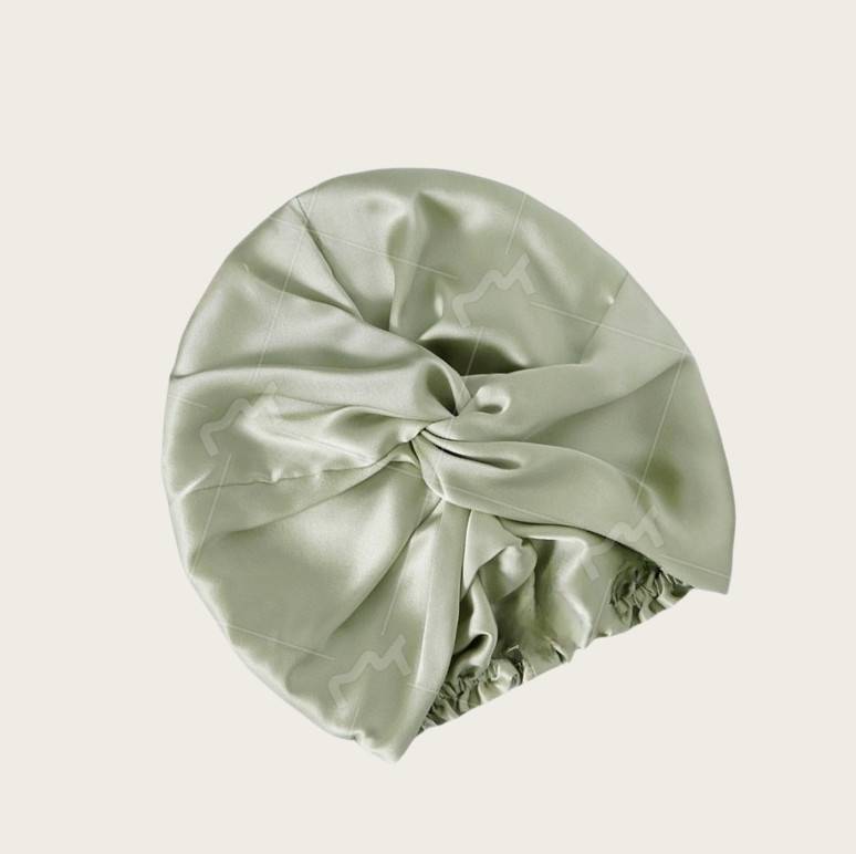 Schlafhaube aus 100 % Seide für Damen, doppellagige Seidenschlafhaube LightGreen