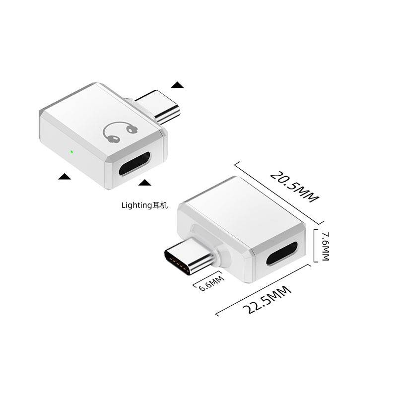 Lighting Buchse auf USB-C Stecker Seitliches Abgewinkeltes Adapter für Kopfhörer White