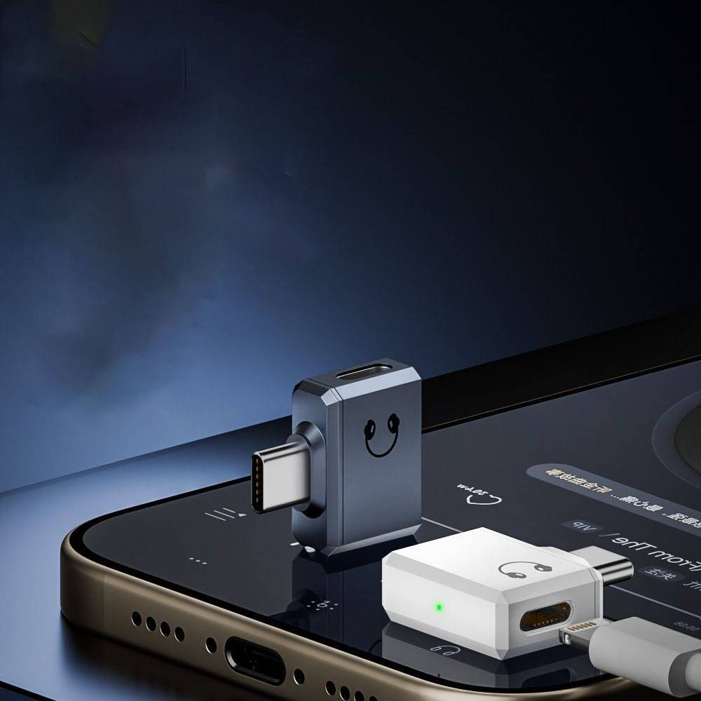 Lighting Buchse auf USB-C Stecker Seitliches Abgewinkeltes Adapter für Kopfhörer White