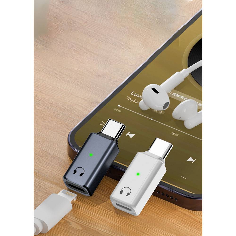 Lightning Buchse auf USB-C Stecker Kopfhörer Adapter für Audio, Anrufe und Steuerung White