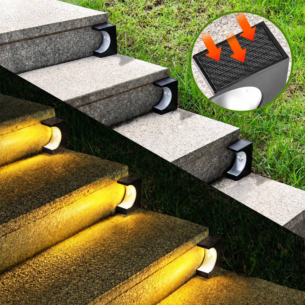 Solarbetriebene Treppenleuchte für den Außenbereich – Warmes Licht, einfache Installation 4 Pack