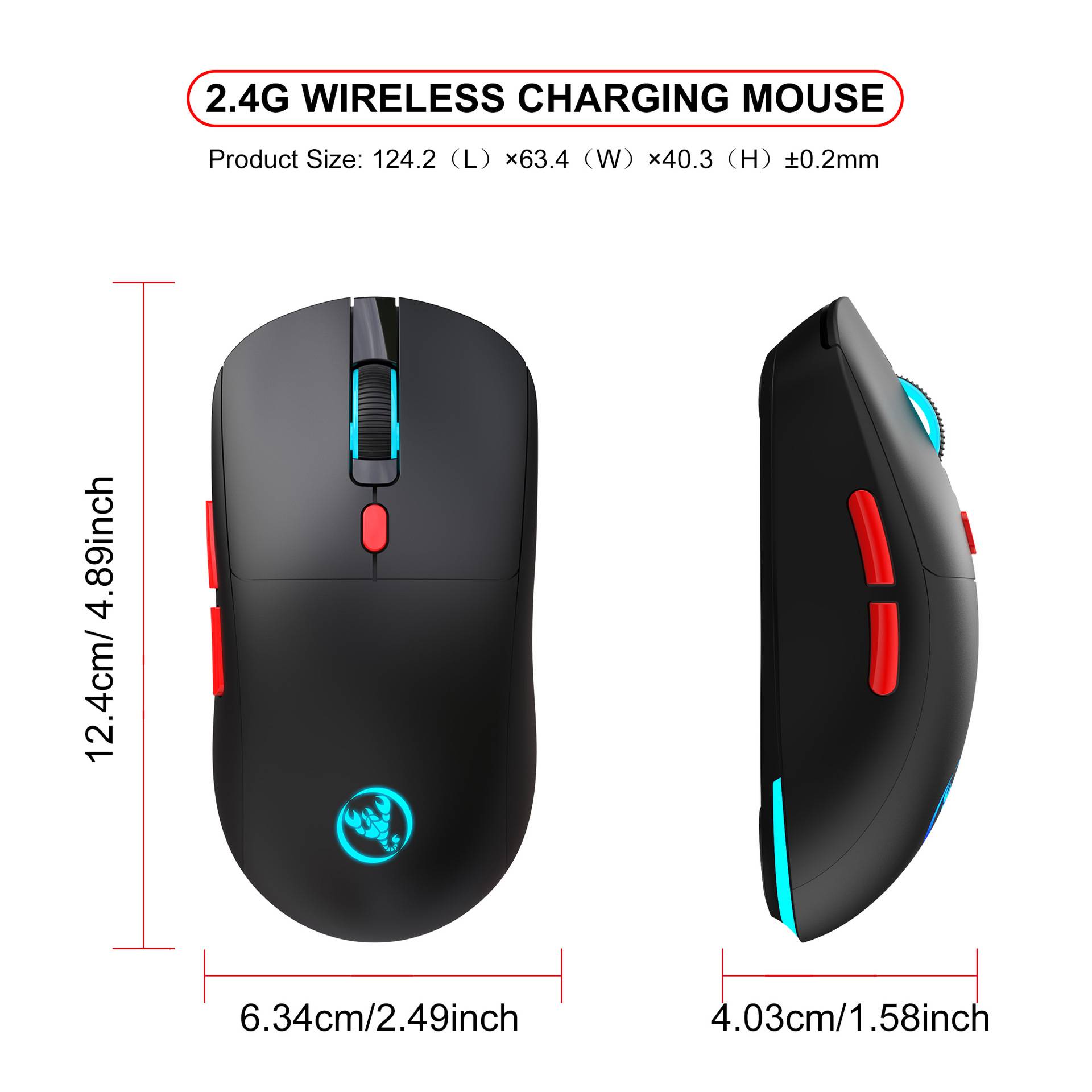 Kabellose Maus - Wiederaufladbar 2,4 G Black