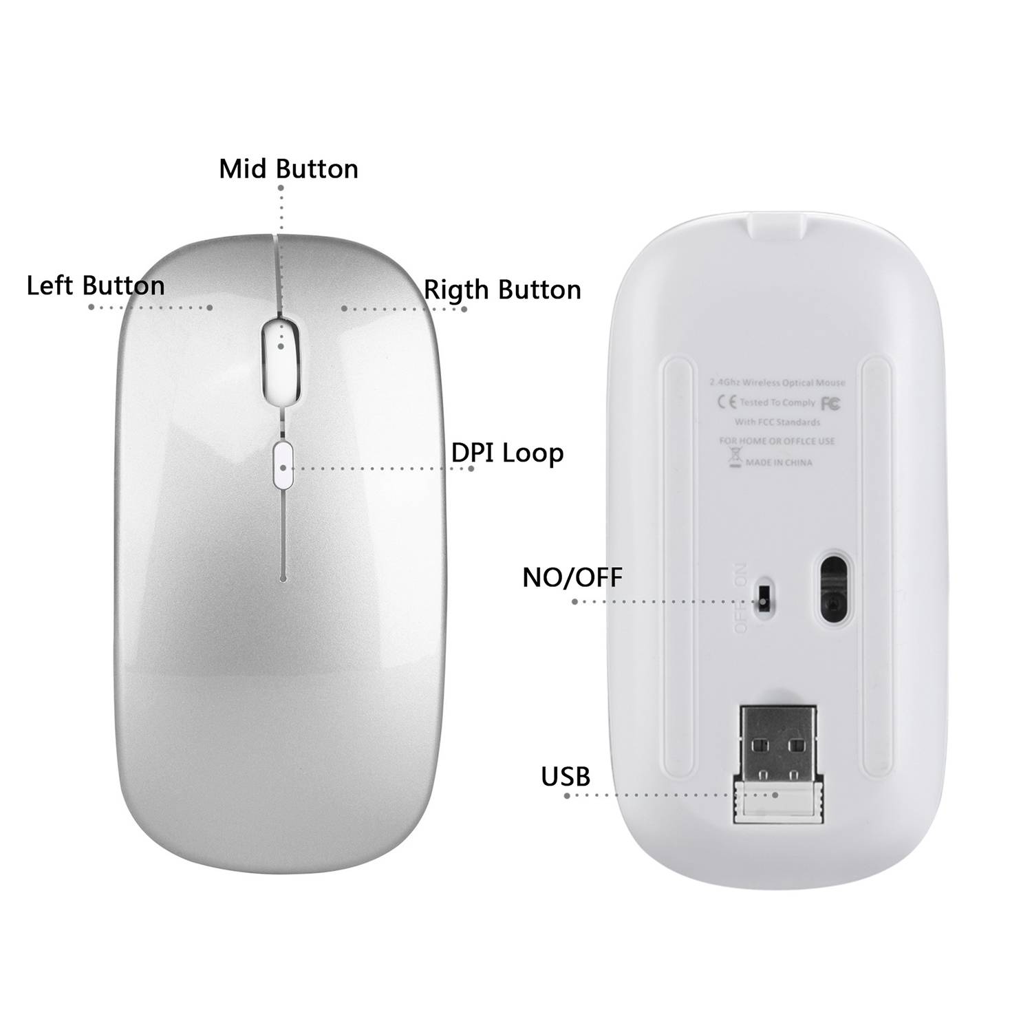 Kabellose Maus 2.4G - Leise optische Computermaus Silver