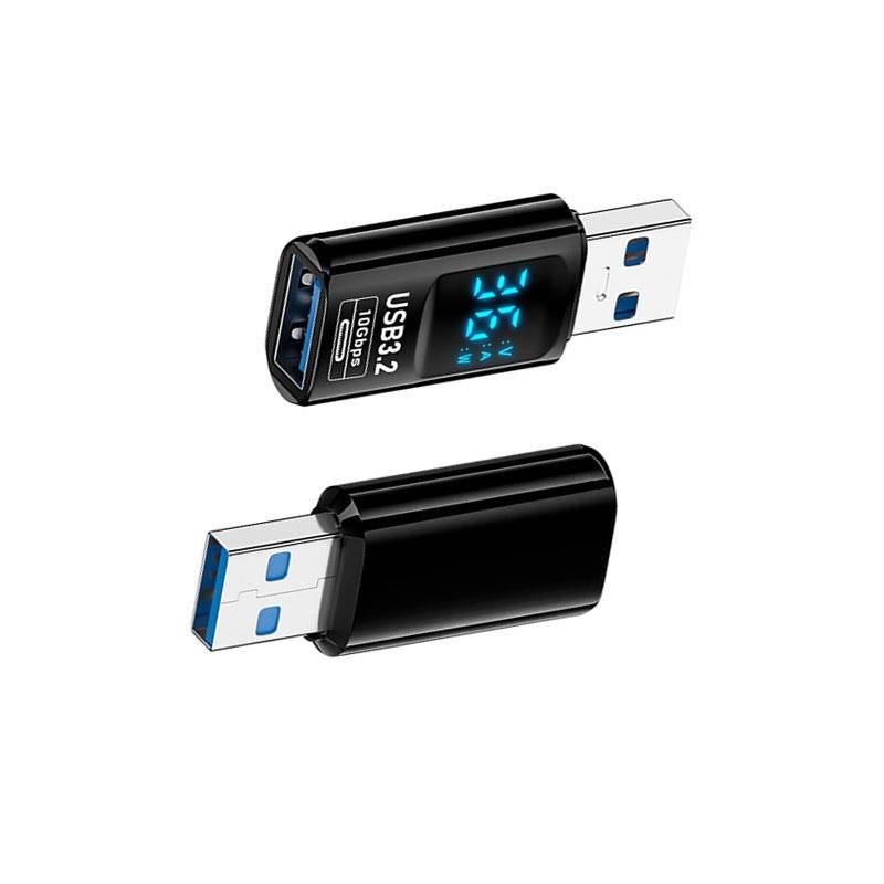 USB-A Stecker auf USB-A Buchse Adapter mit Digitalanzeige, Schwarz (2er-Pack)