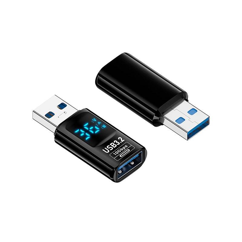 USB-A Stecker auf USB-A Buchse Adapter mit Digitalanzeige, Schwarz (2er-Pack)
