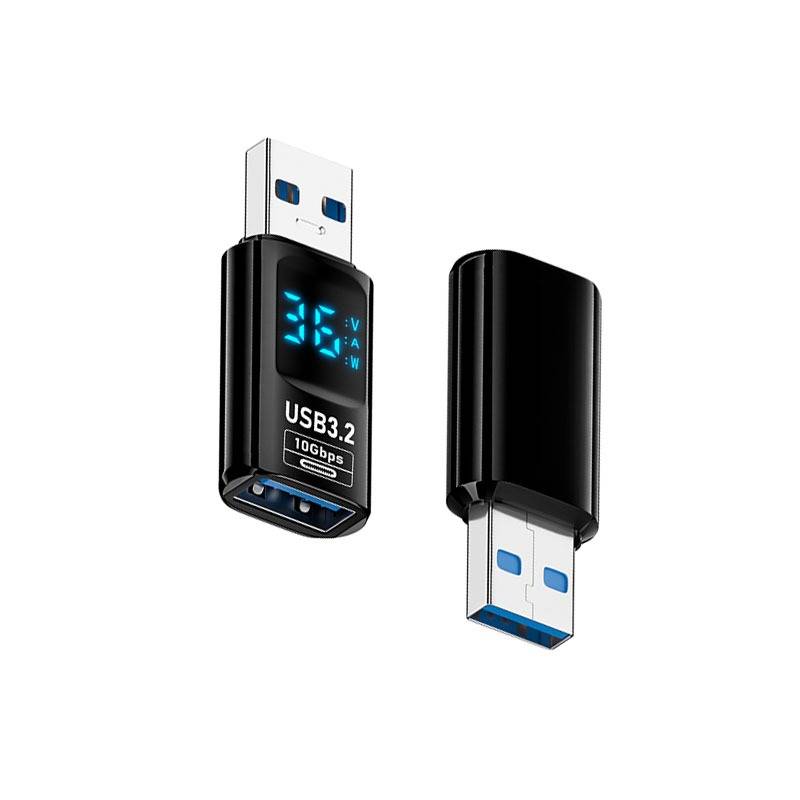 USB-A Stecker auf USB-A Buchse Adapter mit Digitalanzeige, Schwarz (2er-Pack)