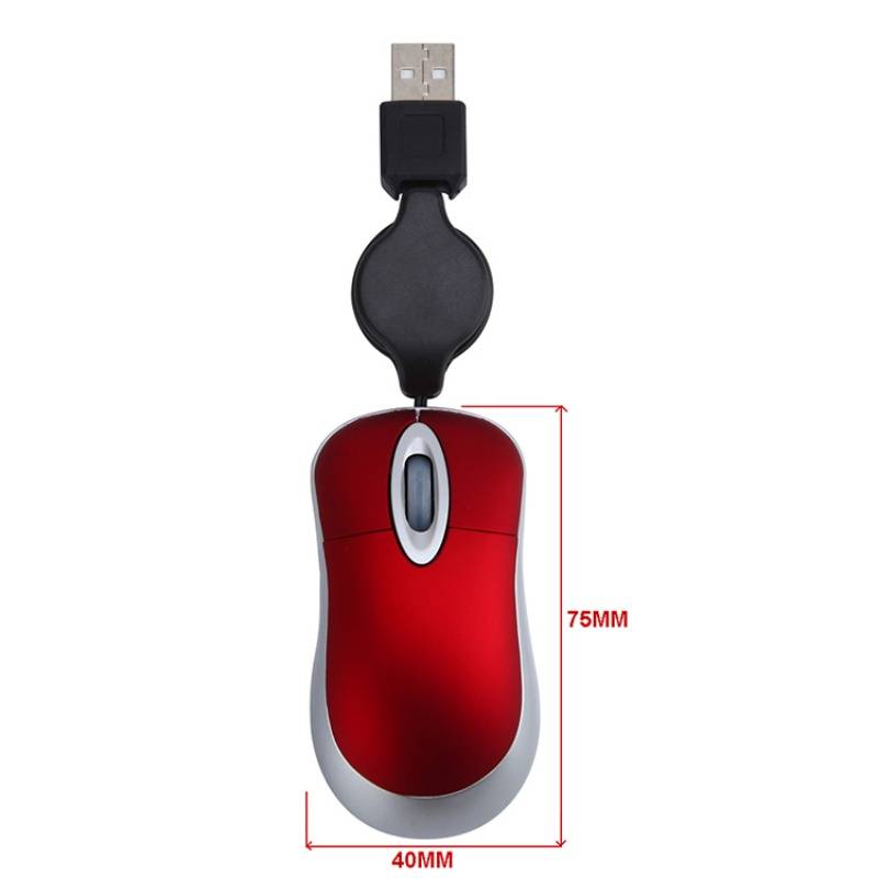 Mini-Maus mit Einziehkabel - Kompaktes Design für einfache Portabilität Red