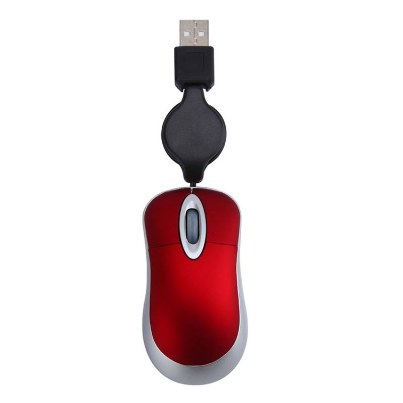 Mini-Maus mit Einziehkabel - Kompaktes Design für einfache Portabilität Red