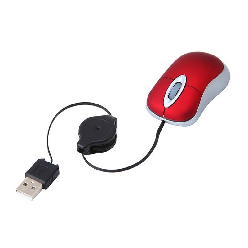 Mini-Maus mit Einziehkabel - Kompaktes Design für einfache Portabilität Red