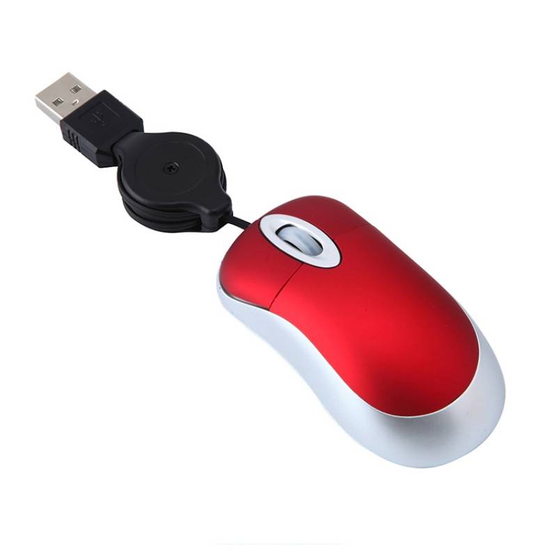 Mini-Maus mit Einziehkabel - Kompaktes Design für einfache Portabilität Red
