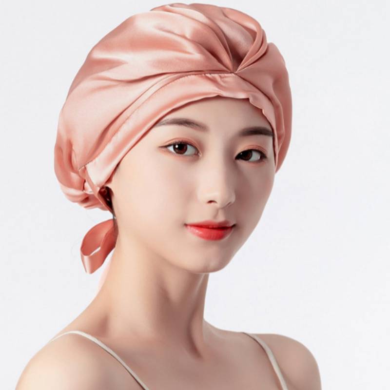 Schlafhaube aus 100 % Seide für Haarwachstum Pink
