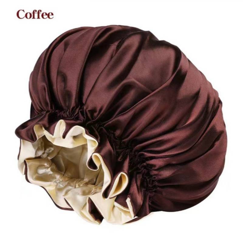 Doppelt geschichtete Duschhaube für Damen, wasserdicht & wiederverwendbare Badehaube coffee
