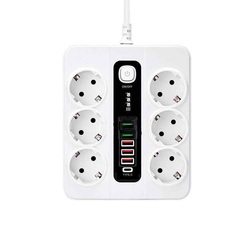 EU Typ-C 6-Wege-Steckdosenleiste mit 5 USB-Anschlüssen White