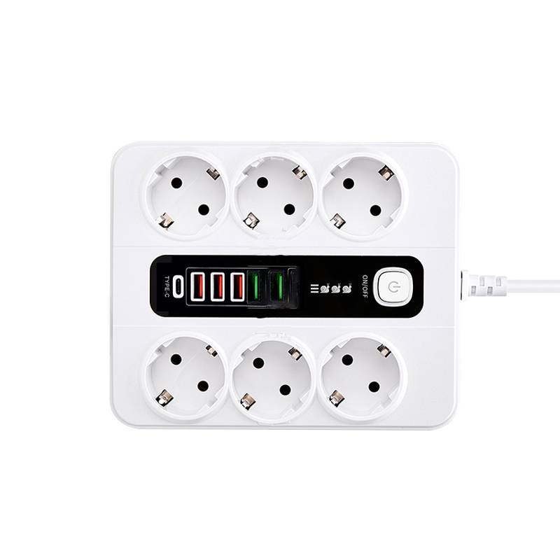 EU Typ-C 6-Wege-Steckdosenleiste mit 5 USB-Anschlüssen White
