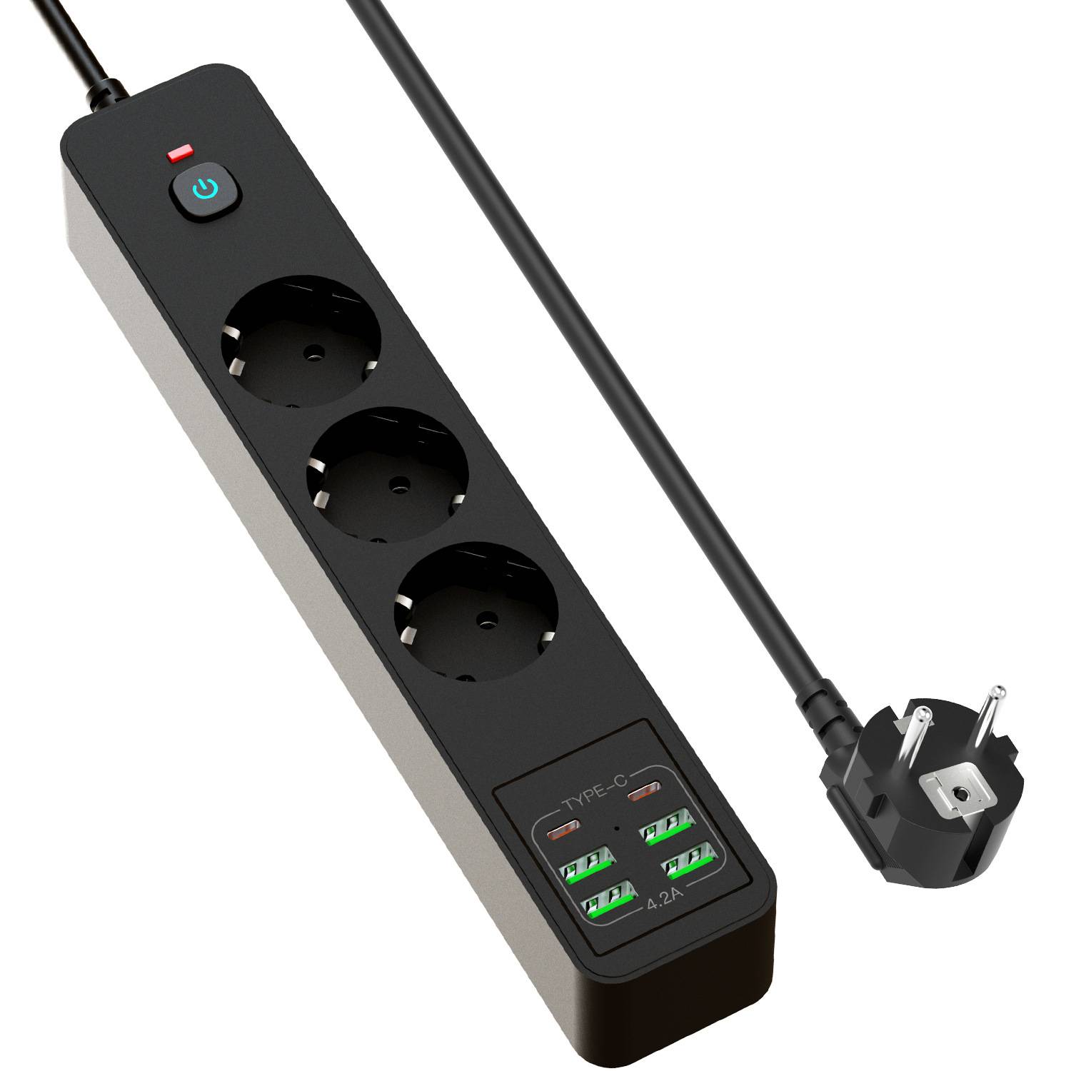 BKL-03 EU-Steckdosenleiste mit 6 USB-Anschlüssen Black