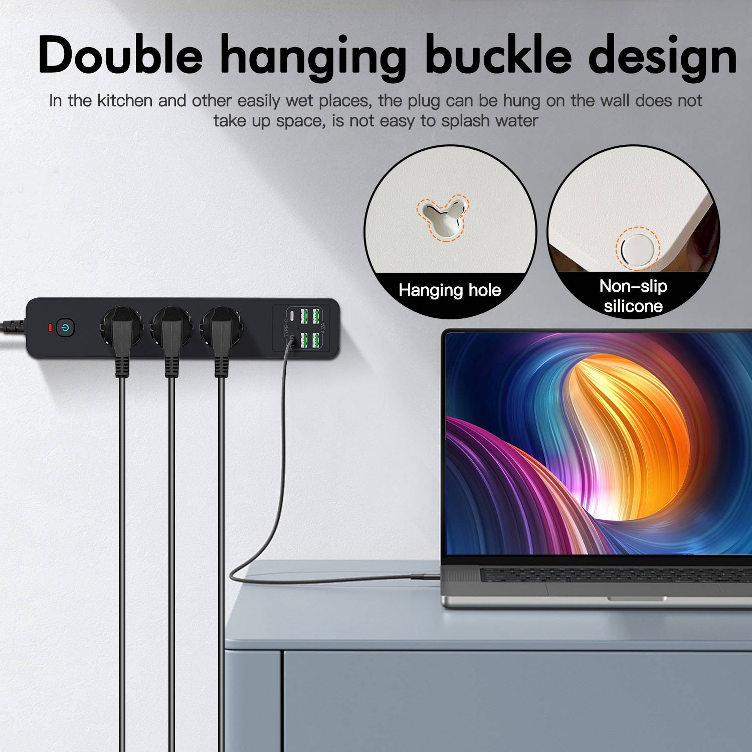 BKL-03 EU-Steckdosenleiste mit 6 USB-Anschlüssen Black