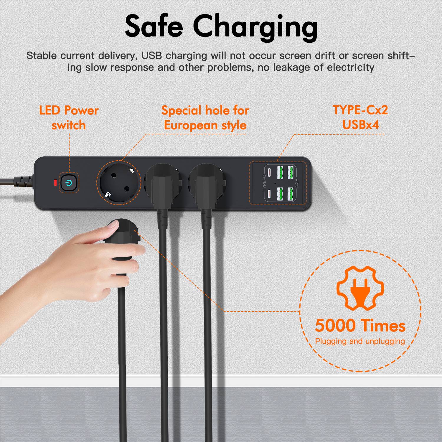 BKL-03 EU-Steckdosenleiste mit 6 USB-Anschlüssen Black