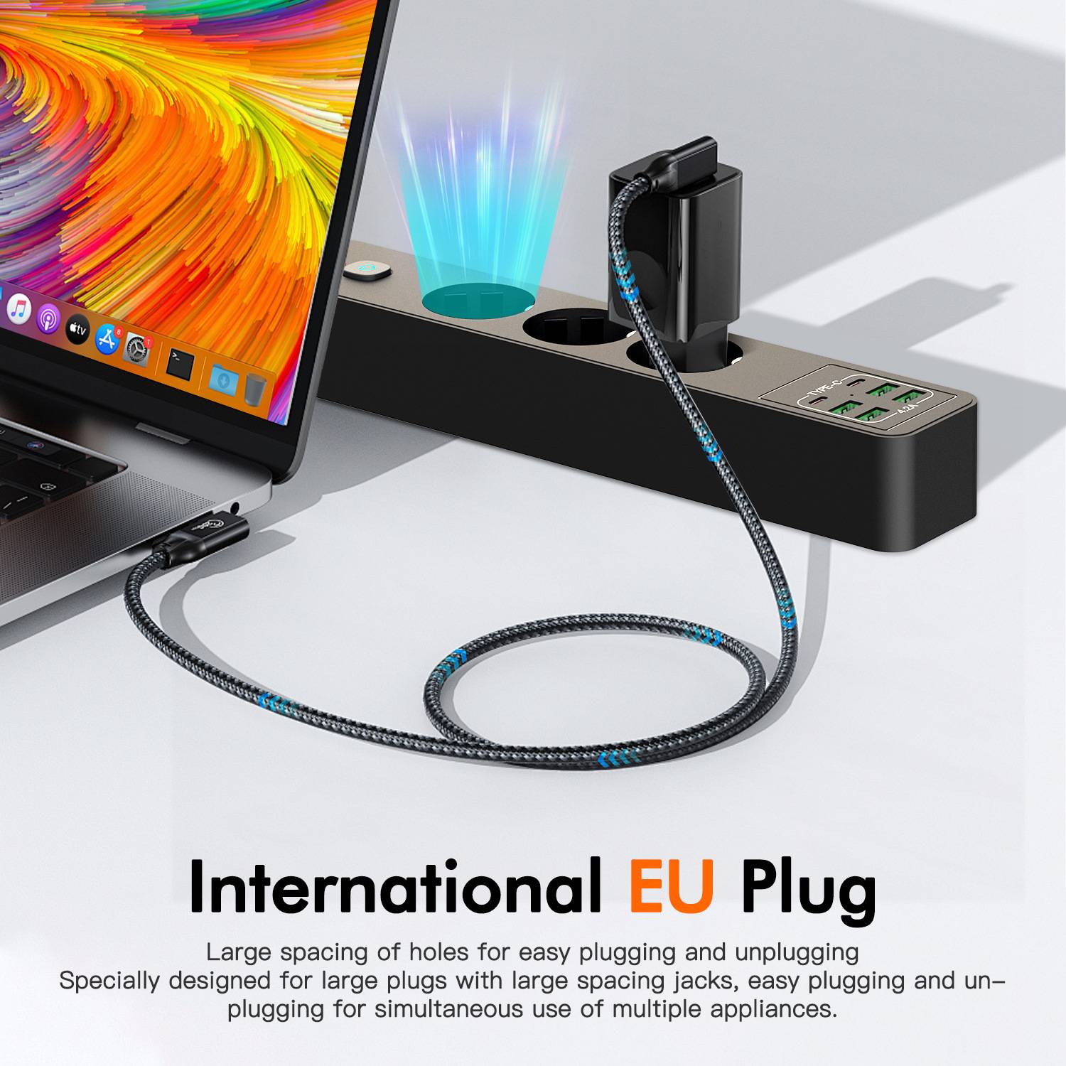 BKL-03 EU-Steckdosenleiste mit 6 USB-Anschlüssen Black