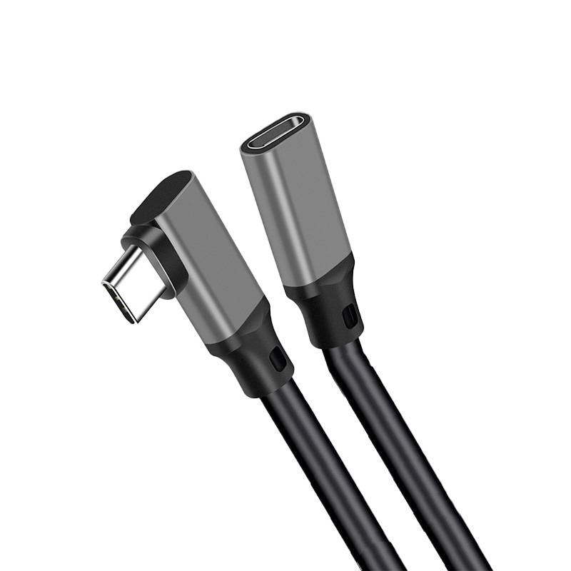 Typ-C-Verlängerungskabel mit Winkeldesign – PQ116 Grau (10 Gbit/s + 4K + 100 W) 1 m