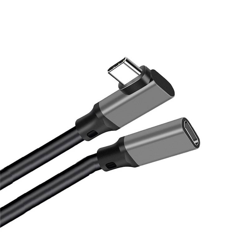 Typ-C-Verlängerungskabel mit Winkeldesign – PQ116 Grau (10 Gbit/s + 4K + 100 W) 1 m