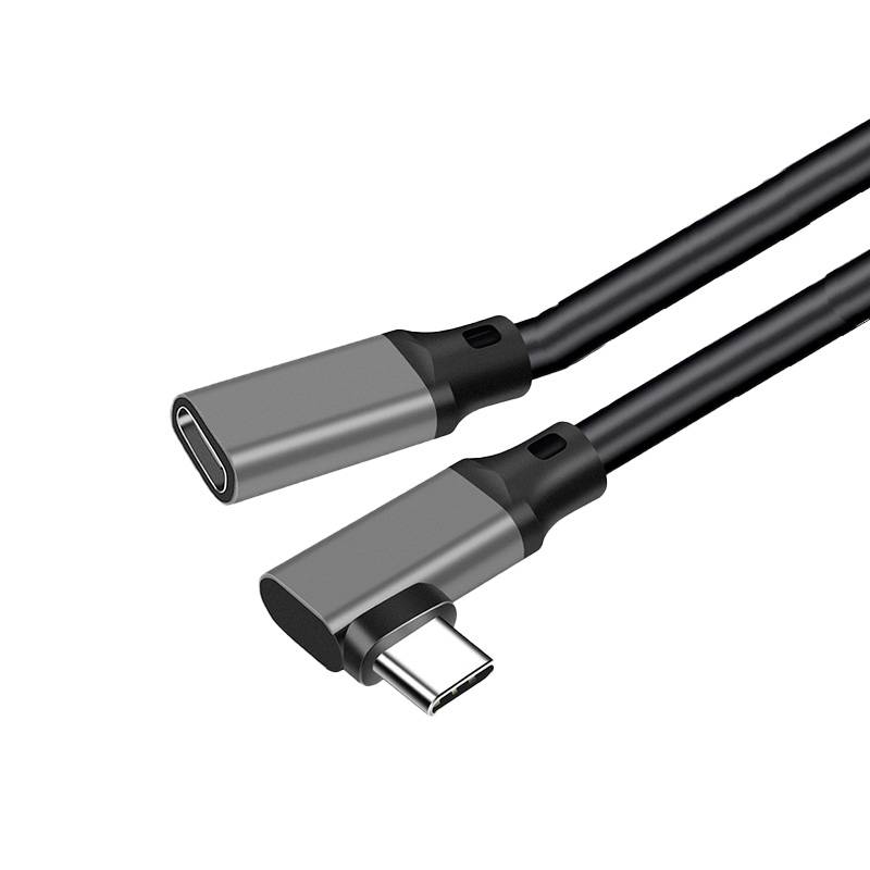 Typ-C-Verlängerungskabel mit Winkeldesign – PQ116 Grau (10 Gbit/s + 4K + 100 W) 1 m