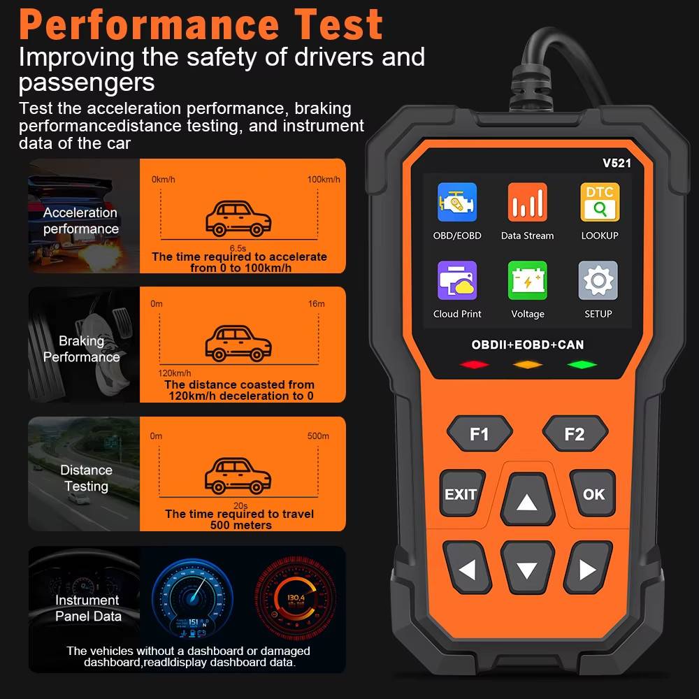 OBD2 Bluetooth Motor-Fehlerleser mit 2.8 inch Farbdisplay, Live-Daten, Freeze Frame und EVAP/O2-Tests