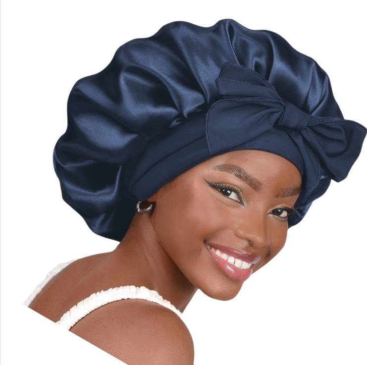 Schlafmütze mit bequemer Krempe und Schleife NavyBlue