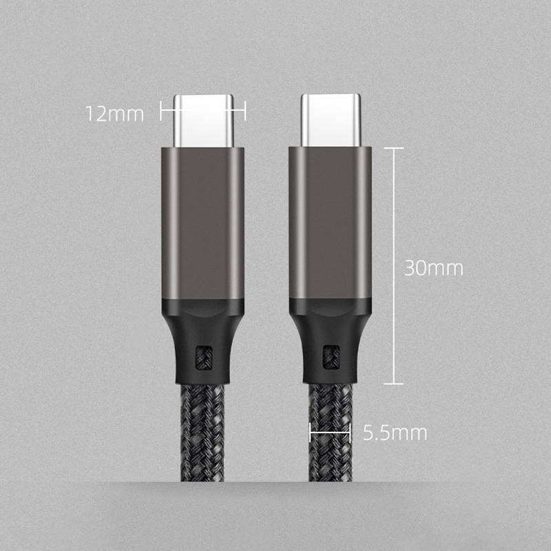 Diagramm eines USB-C-Kabelsteckers mit Abmessungen: 12 mm Breite, 30 mm Länge und 5,5 mm Kabeldurchmesser.