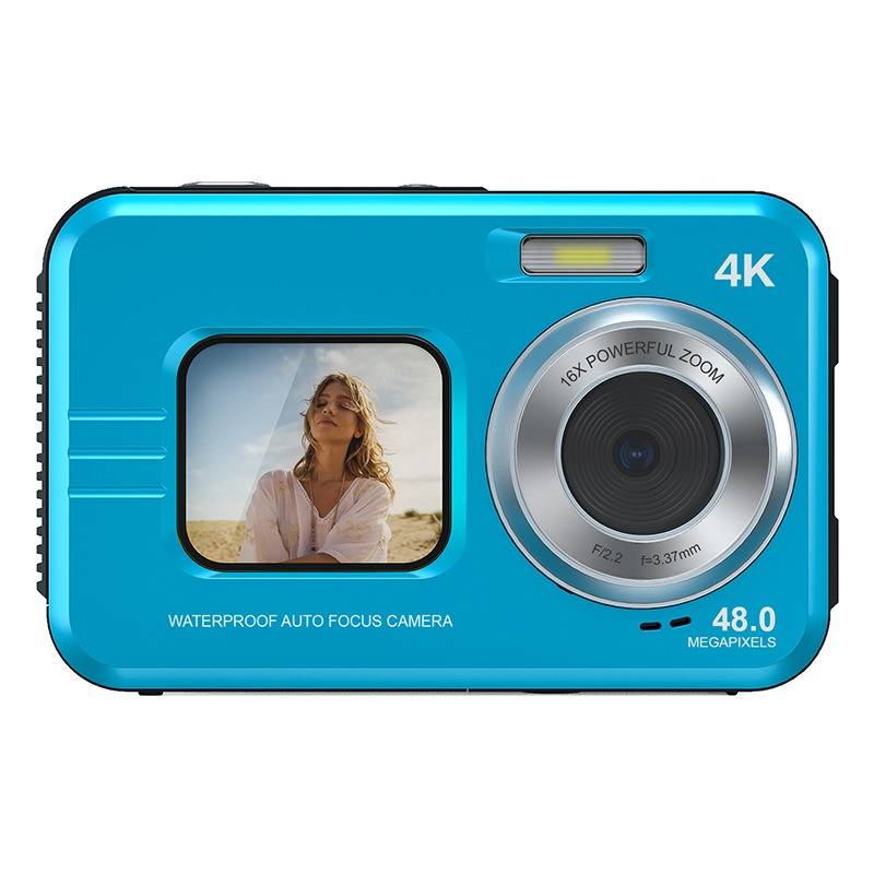 4K Wasserdichte Digitalkamera mit 32GB TF Karte - Dual Kamera, HD Video, Perfekt für Selfies & Unterwasseraufnahmen Blue
