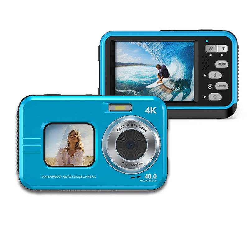 4K Wasserdichte Digitalkamera mit 32GB TF Karte - Dual Kamera, HD Video, Perfekt für Selfies & Unterwasseraufnahmen Blue