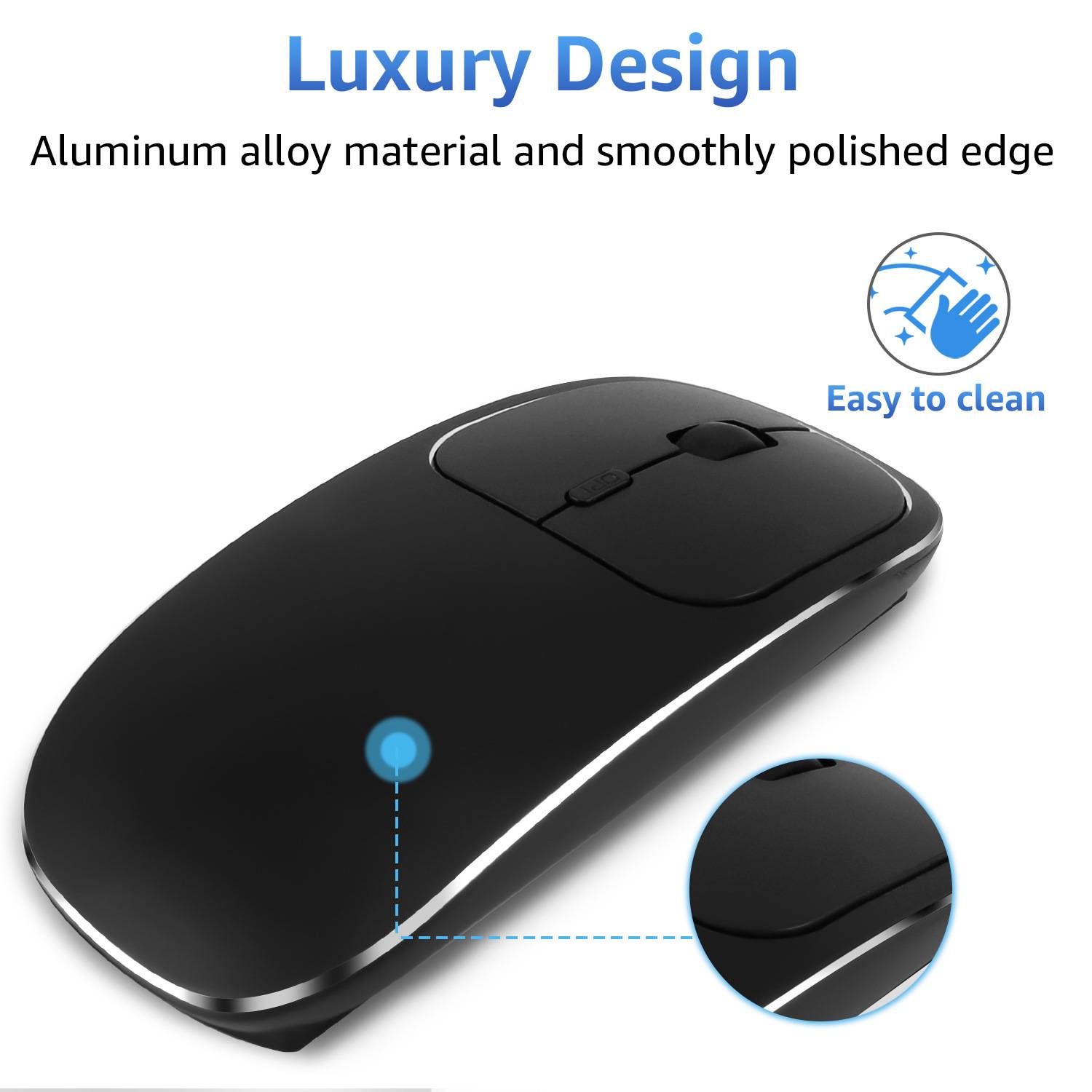 Leise Drahtlose Optische Maus, Ergonomisch, Wiederaufladbar, 6 Tasten Black