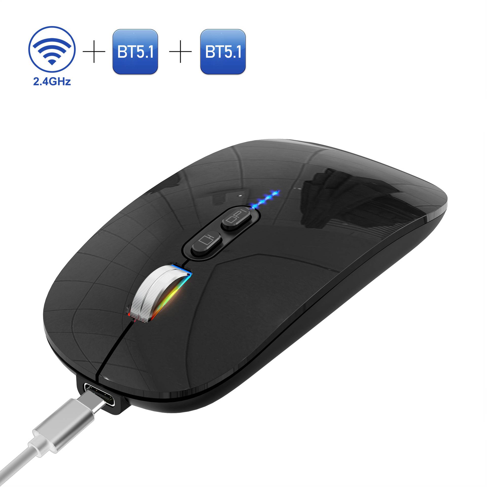 Kabellose Maus – wiederaufladbar, Tri-Mode Black