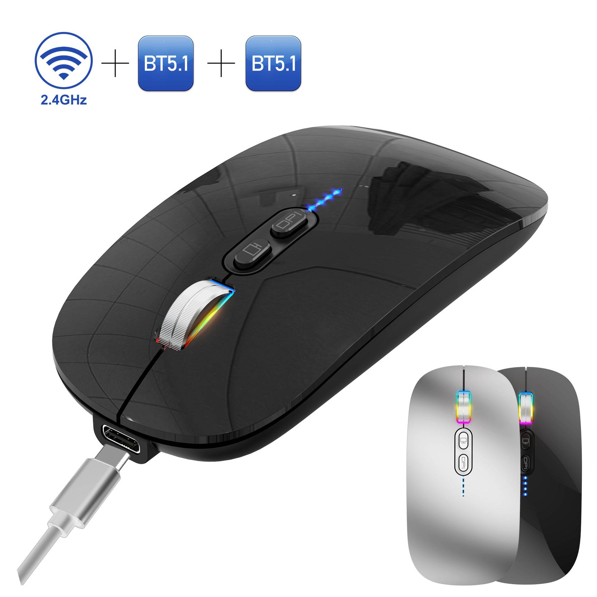 Kabellose Maus – wiederaufladbar, Tri-Mode Black
