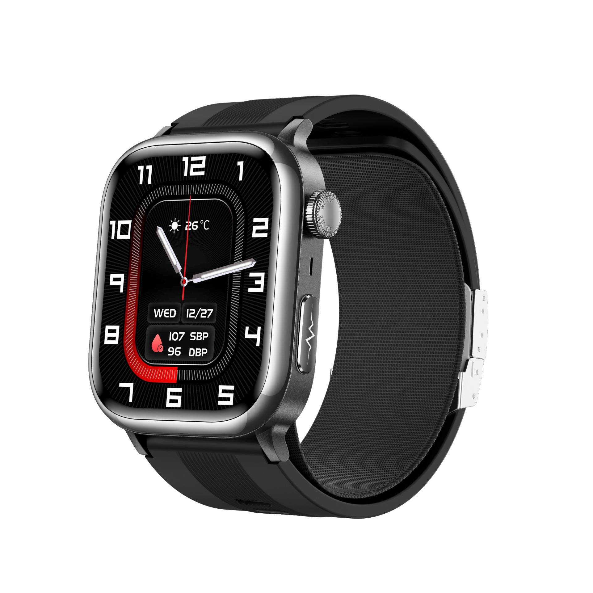 Smartwatch mit Luftpumpe, Blutdruck und EKG – Gesundheitsüberwachung und Bluetooth-Anruf Black
