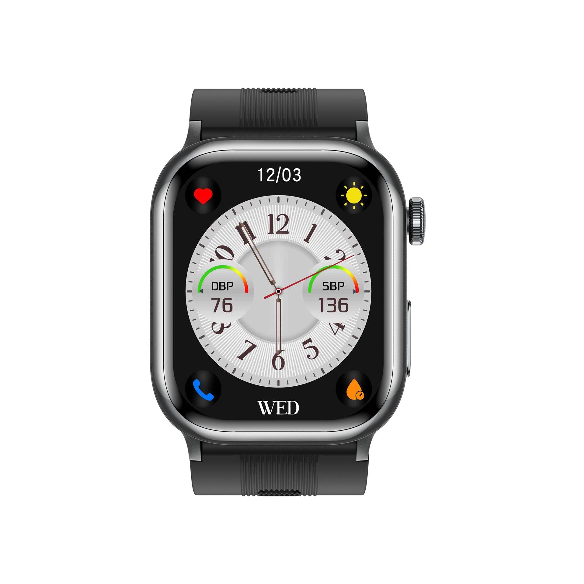 Smartwatch mit Luftpumpe, Blutdruck und EKG – Gesundheitsüberwachung und Bluetooth-Anruf Black