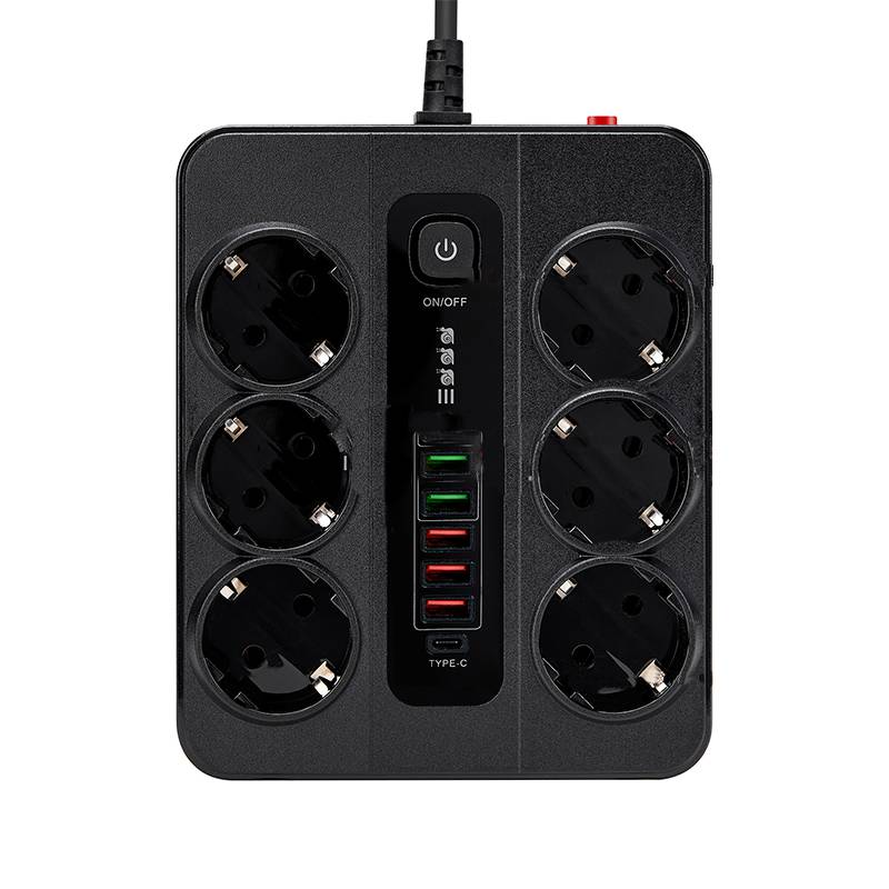 EU Typ-C 6-Wege-Steckdosenleiste mit 5 USB-Anschlüssen Black
