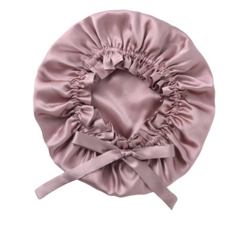 Verstellbare Seidenschlafhaube für langes Haar, 100 % Seidenhaube Pink