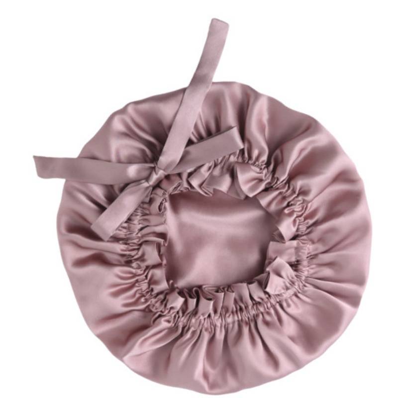 Verstellbare Seidenschlafhaube für langes Haar, 100 % Seidenhaube Pink