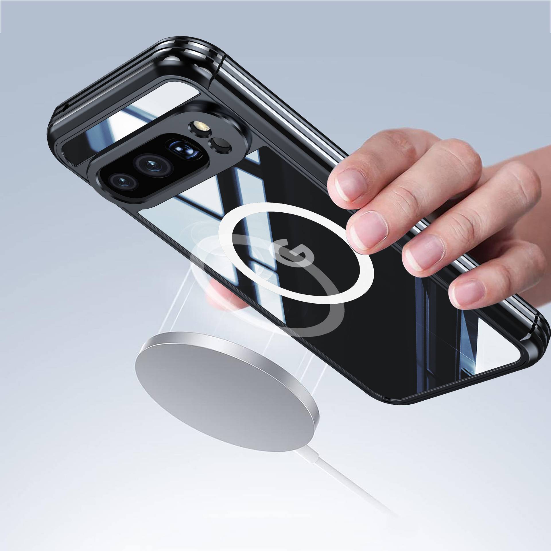 Google Pixel 9A Magnetische Hülle mit 9H gehärtetem Glasrücken Grey