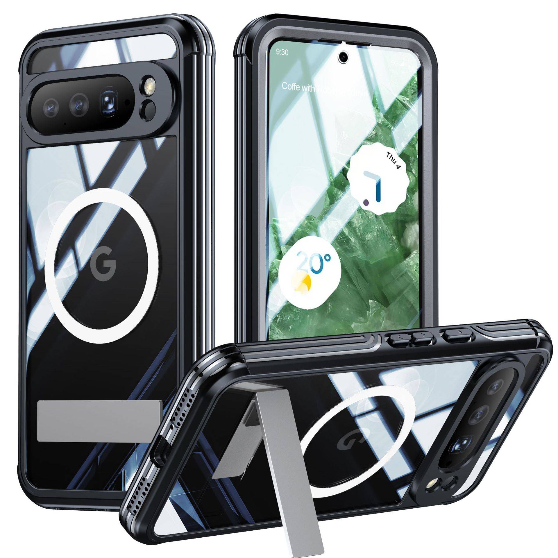 Google Pixel 9A Magnetische Hülle mit 9H gehärtetem Glasrücken Grey