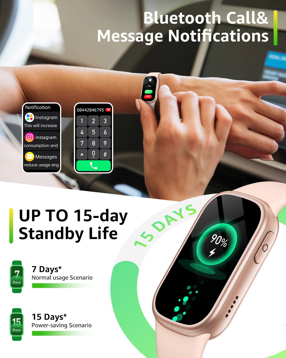 Smartwatch mit Herzfrequenzmesser, Blutdruckmessgerät, Schlafmonitor, Schrittzähler PinkGold