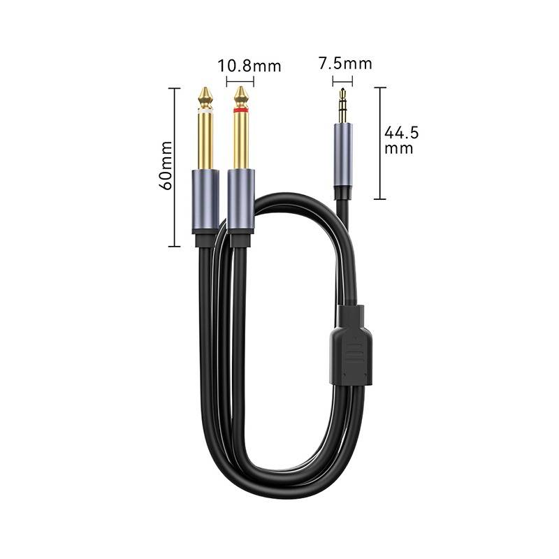 3,5 mm auf Dual 6,5 mm Audiokabel – Schiefergrau: Verbinden Sie Ihre Geräte mit erstklassiger Klangqualität 3 m