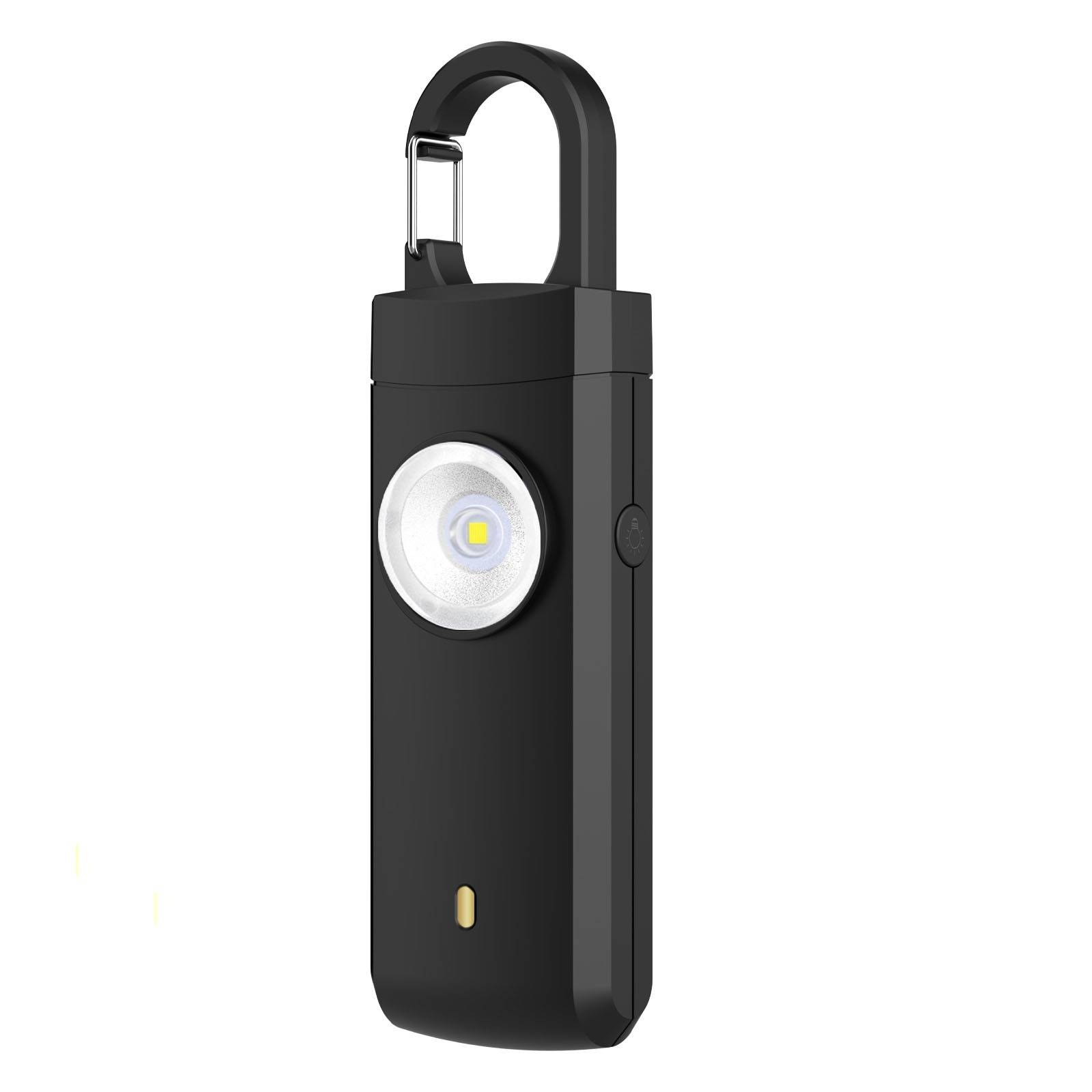 Wiederaufladbarer 130dB Personenalarm mit LED-Licht – Anti-Wolf-Notfall-Schlüsselanhänger-Alarm Black