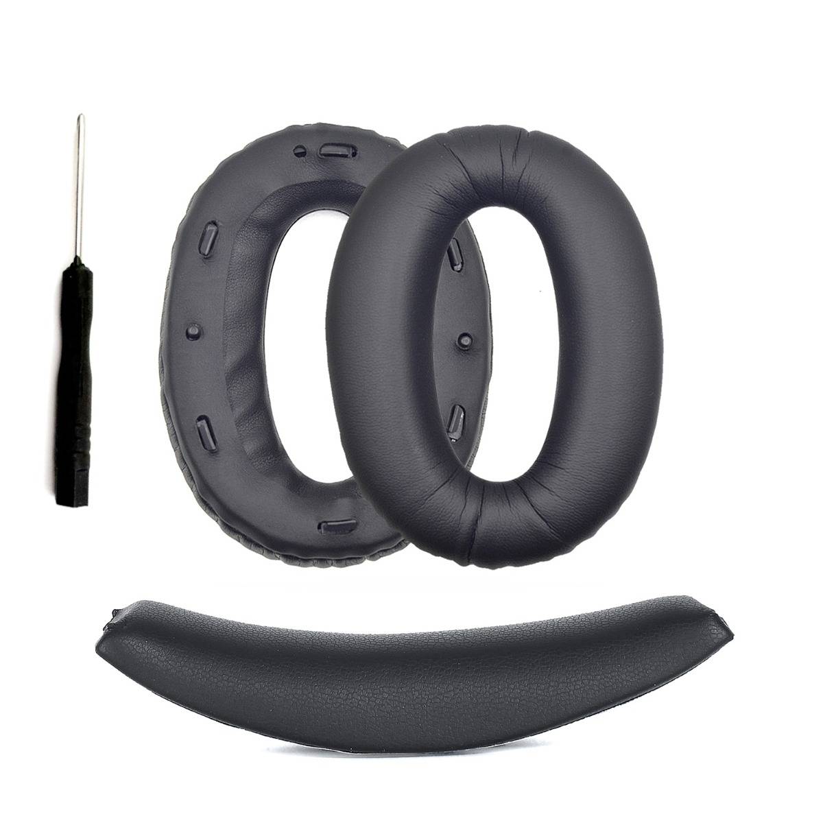 Ersatz-Ohrpolster und Kopfband-Set kompatibel mit Sony WH-1000XM2 / MDR-1000X - Reparaturteile Black